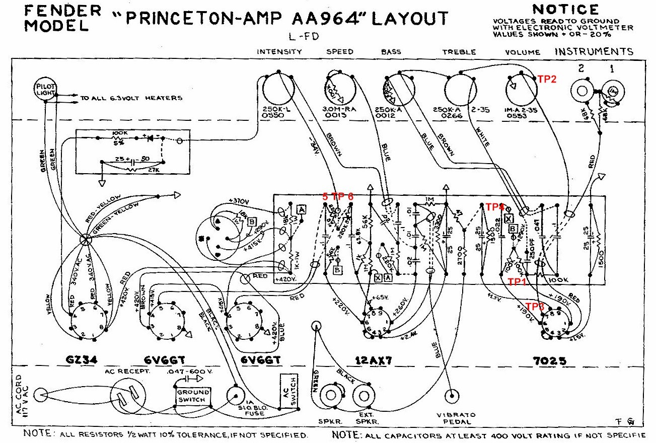 Fender Princeton AA64 Layout Drawing